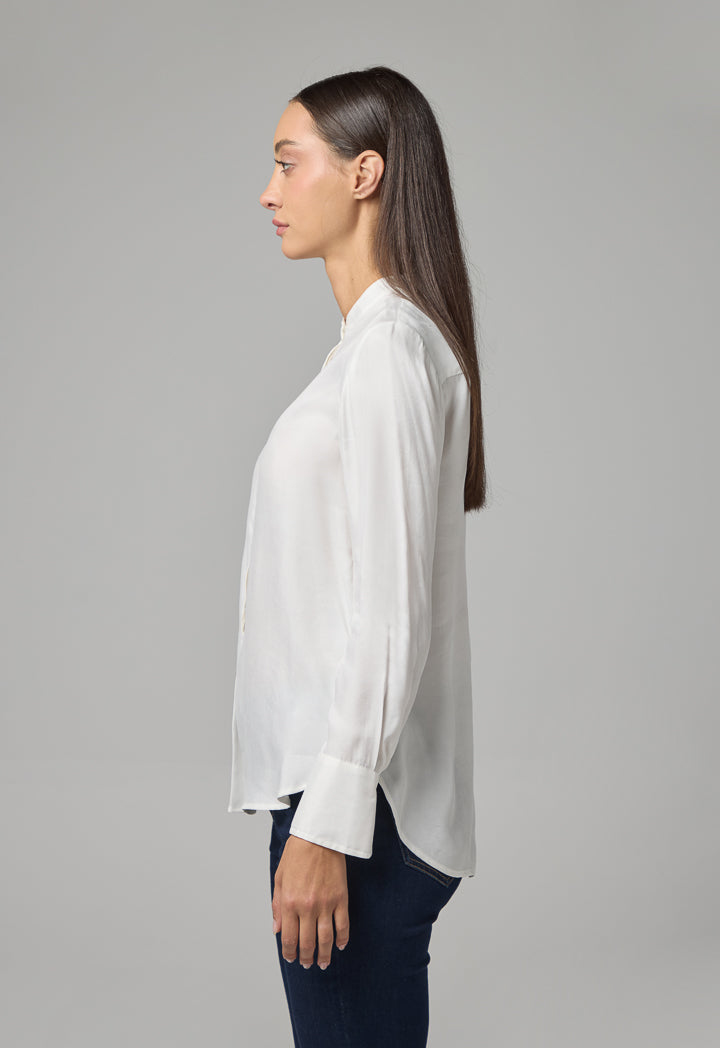 Choice Mandarin Collar Basic Shirt  Off White