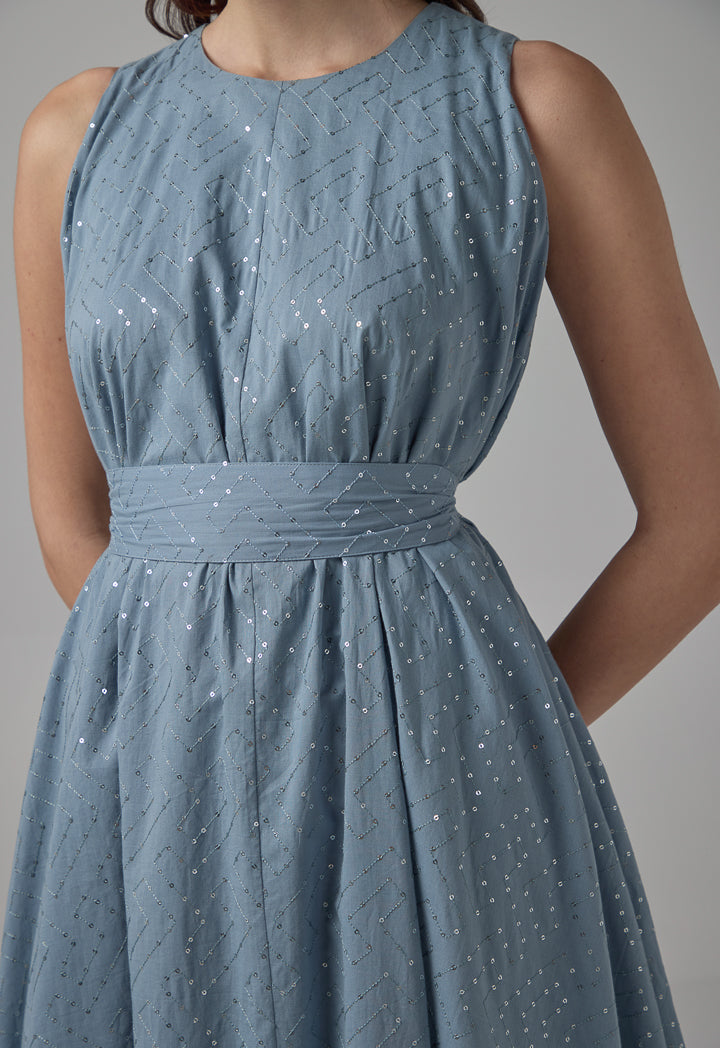 Choice Sequin Embellished Belted Maxi Dress Blue