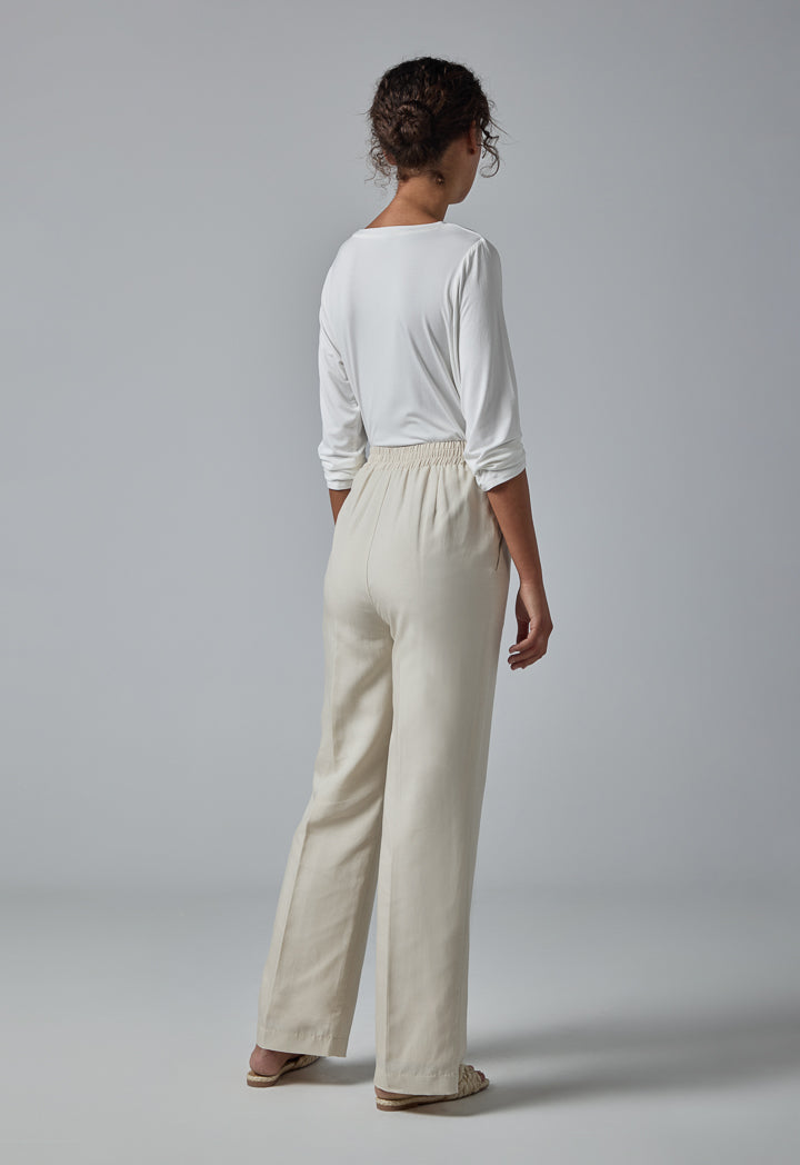 Choice Wide Leg Elasticated Waist Trousers Cream