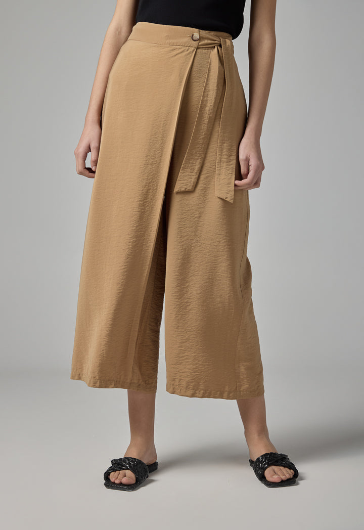 Choice Solid Crinkled Wrap Trousers Brown