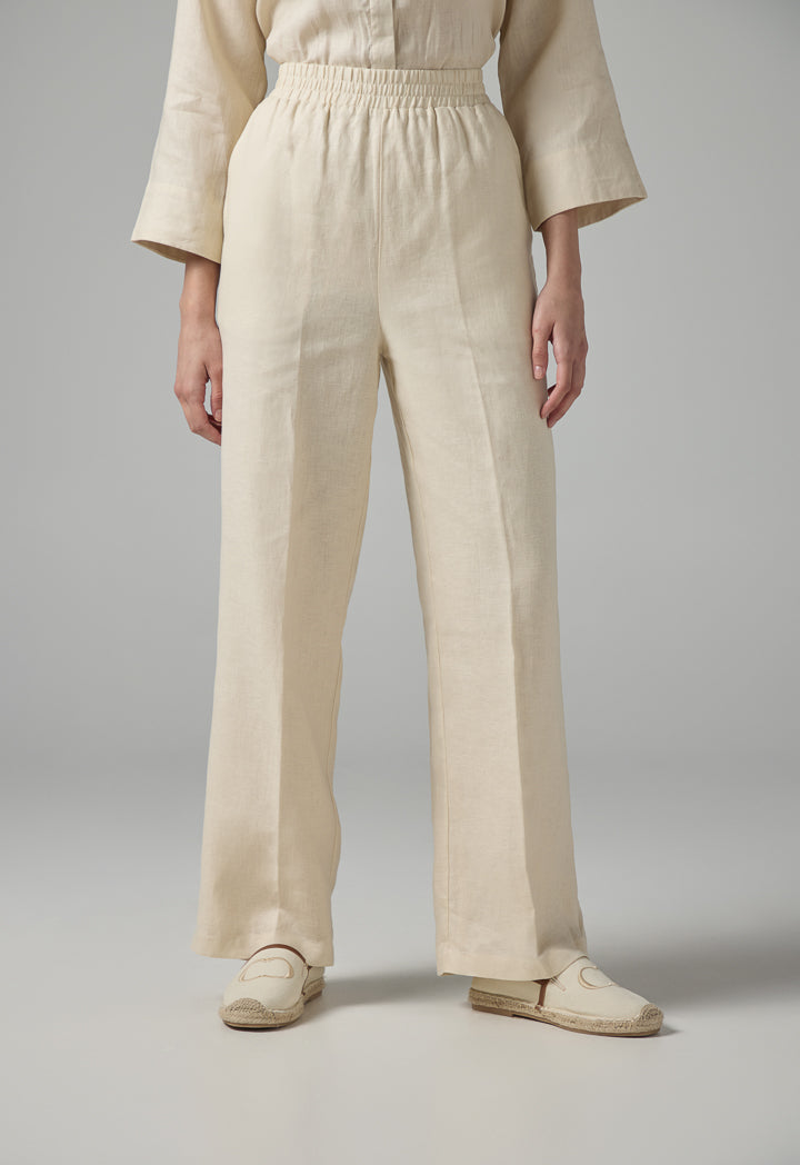 Choice High-Waist Straight-Cut Basic Trousers Beige