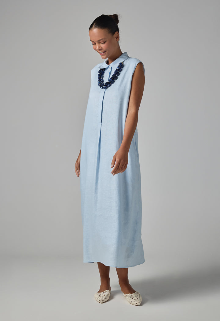 Choice Solid Sleeveless Flared Dress Sky Blue