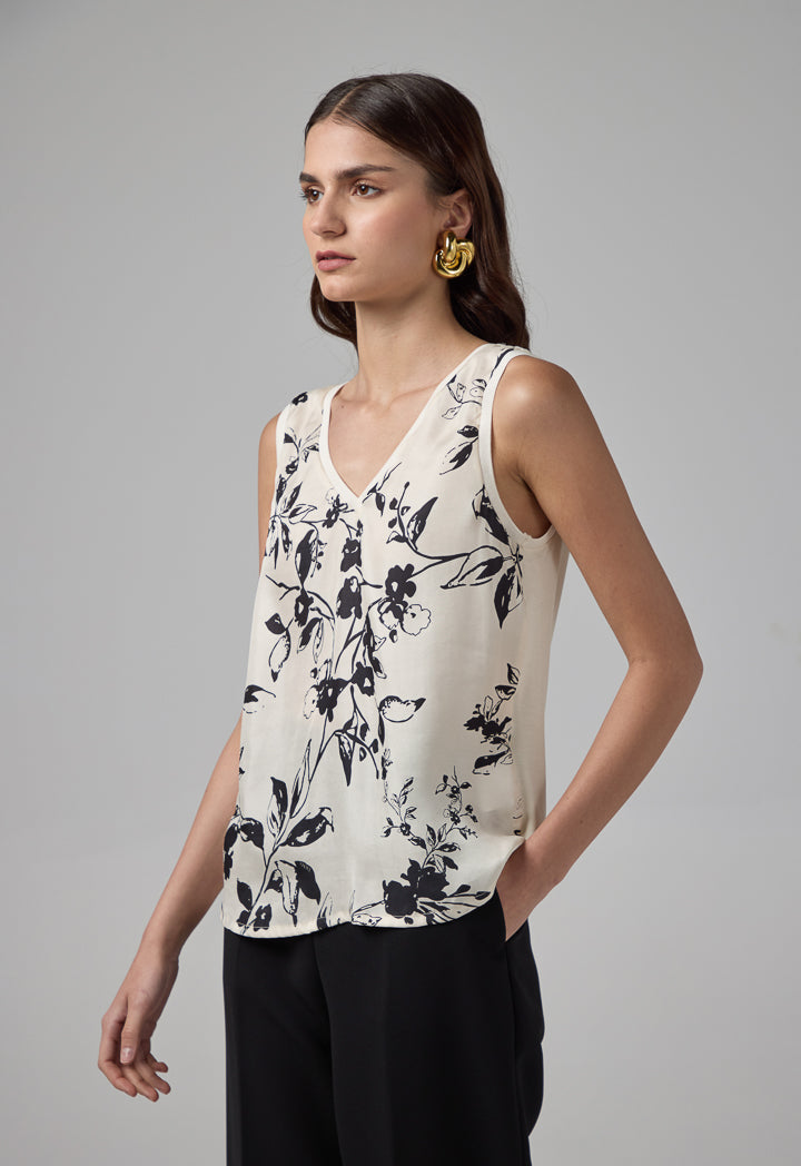 Choice Sleeveless Floral Printed Top Sand