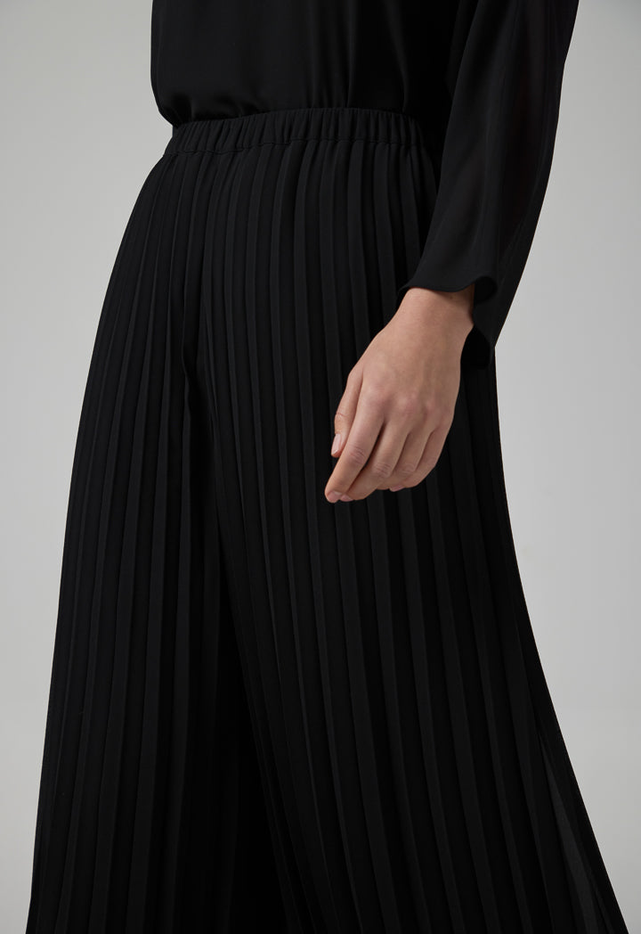 Choice Solid Elastic Waistband Pleated Trousers Black