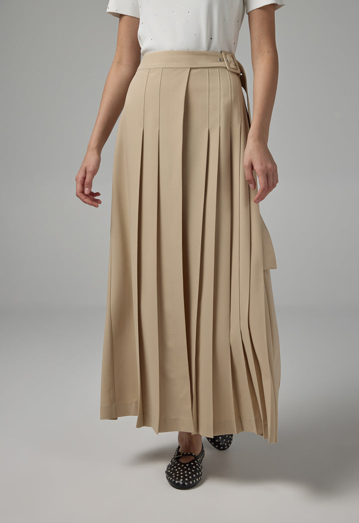 Choice Single Tone Plated Skirt Beige