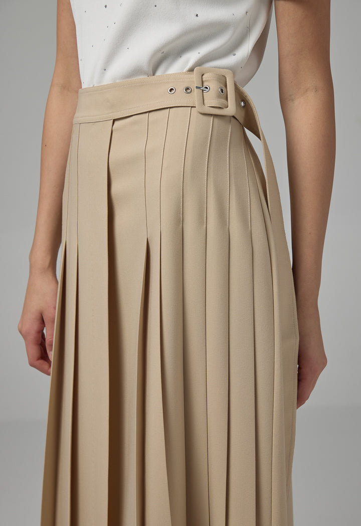 Choice Single Tone Plated Skirt Beige