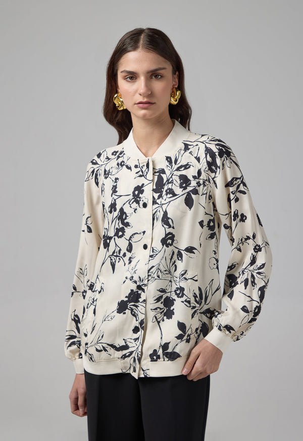 Choice Floral Printed Raglan Sleeves Jacket Sand