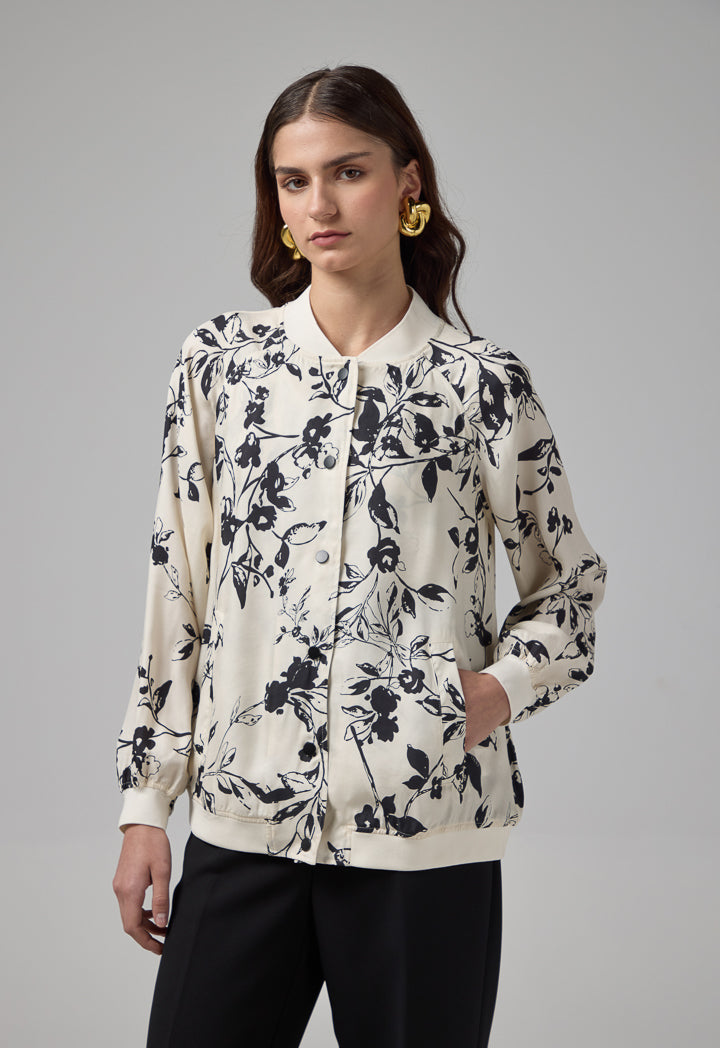 Choice Floral Printed Raglan Sleeves Jacket Sand