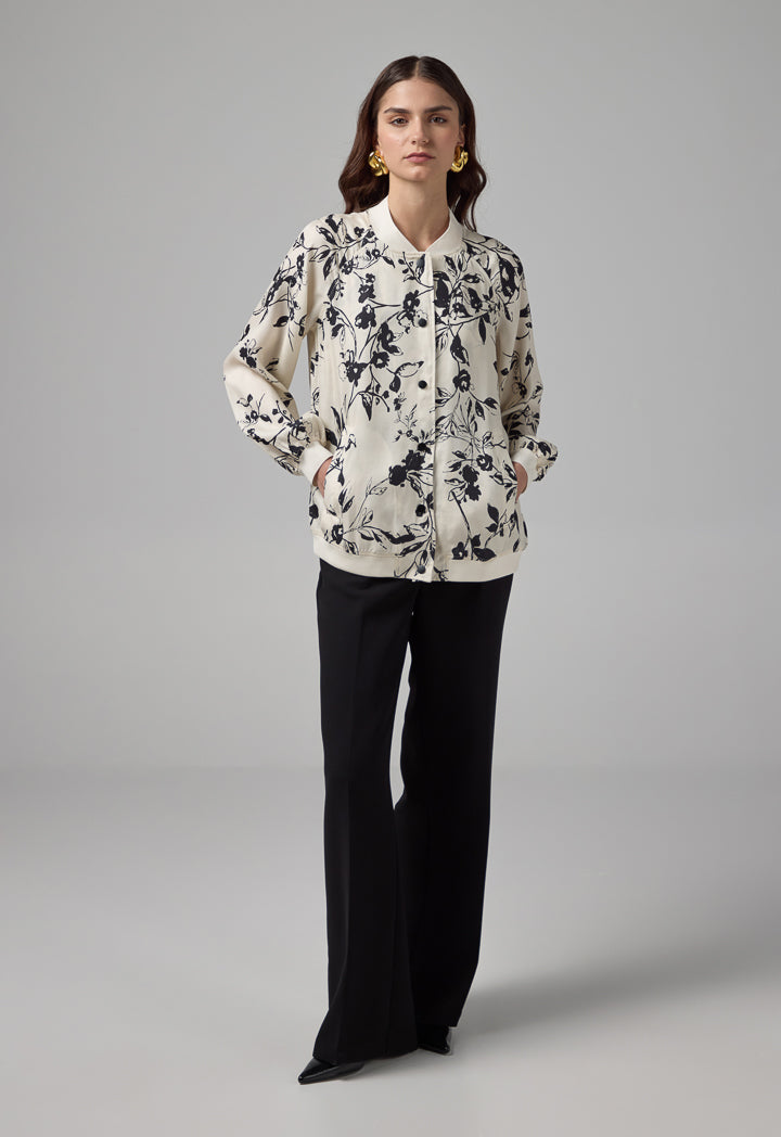 Choice Floral Printed Raglan Sleeves Jacket Sand