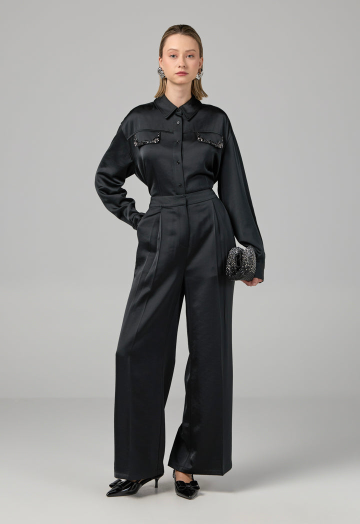 Choice Basic Wide Leg Trousers Black