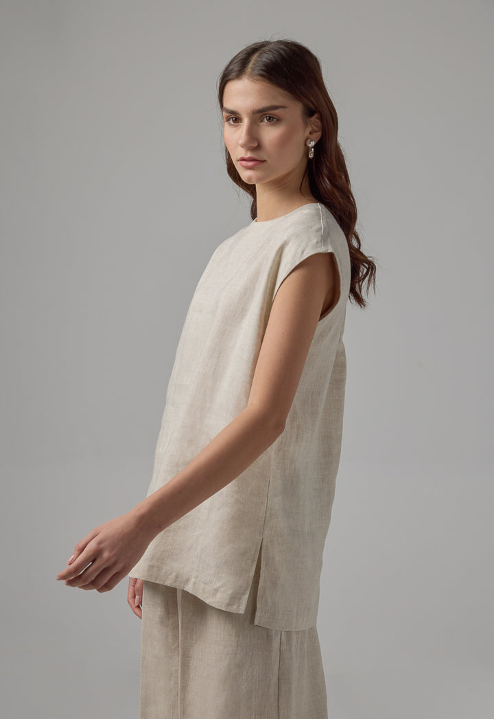 Choice Basic Sleeveless Linen Top Beige