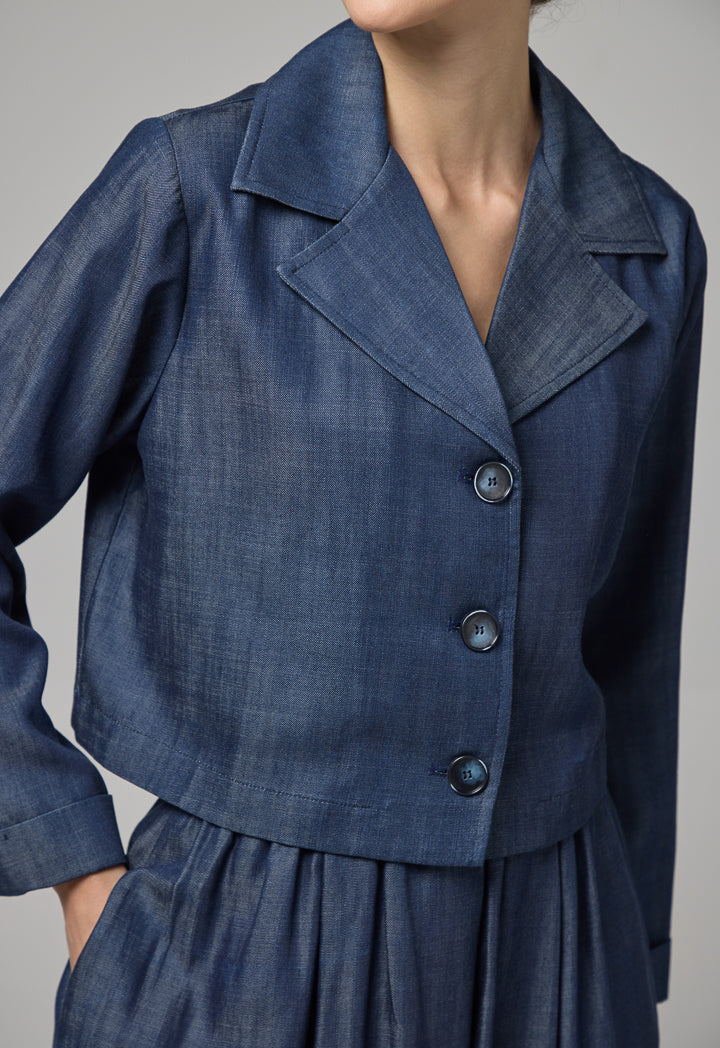 Choice Notched Collar Denim Jacket Blue