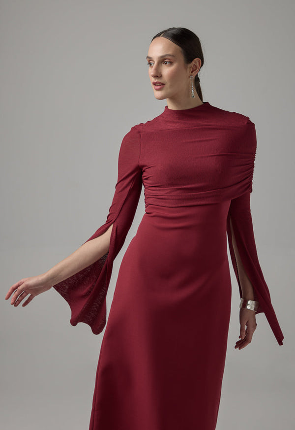 Choice Maxi Dress With Overlay Knitted Wine