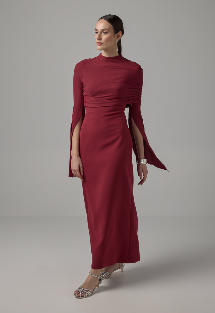 Choice Maxi Dress With Overlay Knitted Wine