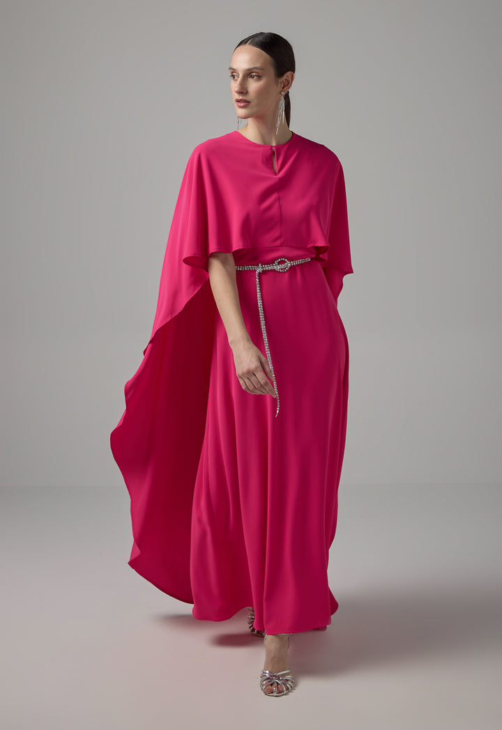 Choice Cape Details Maxi Dress Fuchsia