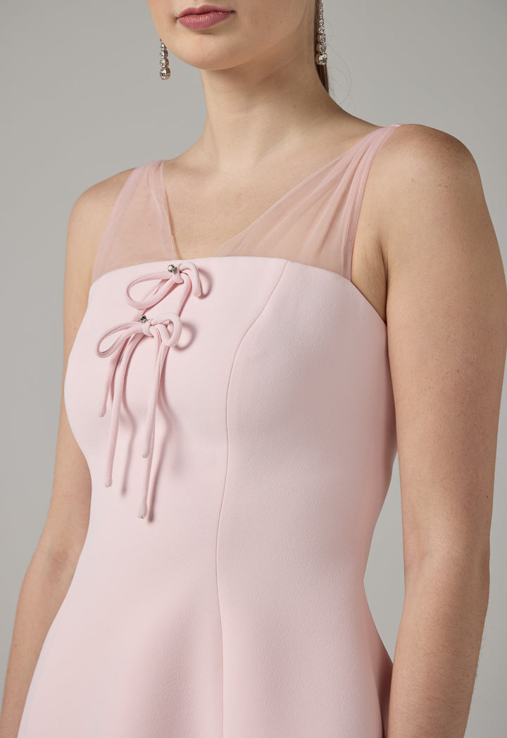 Choice Solid Tulle Bow-Detail Sleeveless Top Pink