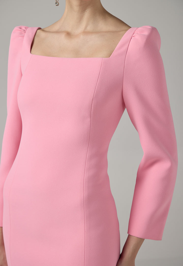 Choice Puff Sleeves Midi Dress  Pink