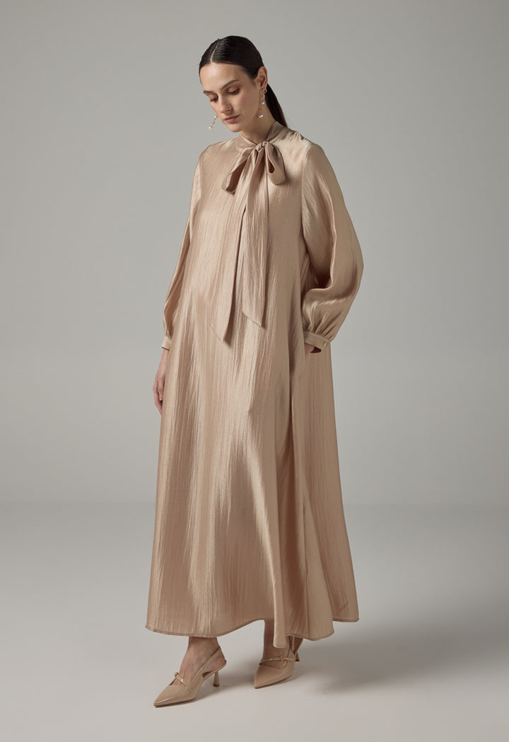 Choice Solid Non Detachable Scarf Maxi Dress Rose Gold