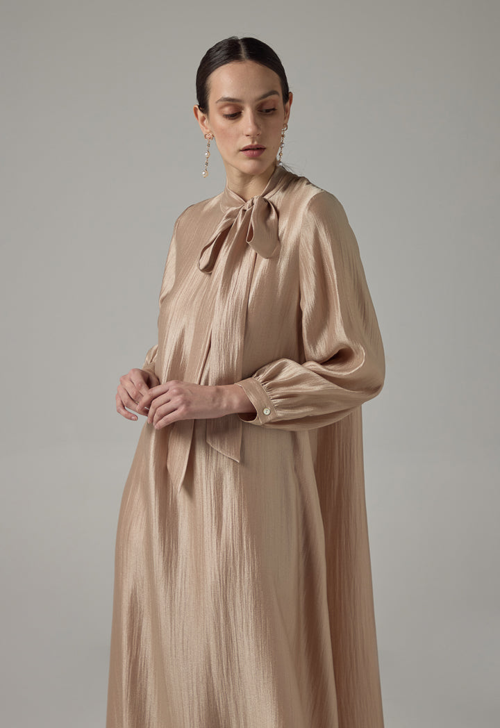 Choice Solid Non Detachable Scarf Maxi Dress Rose Gold