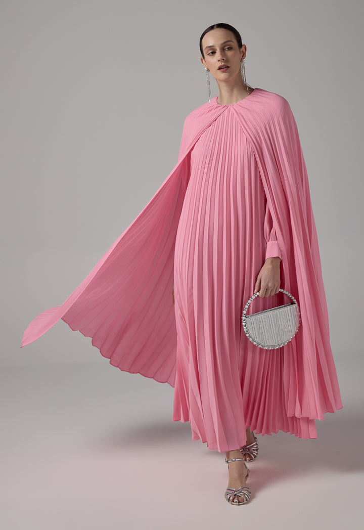 Choice Pleated Cape Details Maxi Dress  Pink