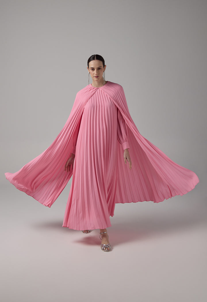 Choice Pleated Cape Details Maxi Dress  Pink