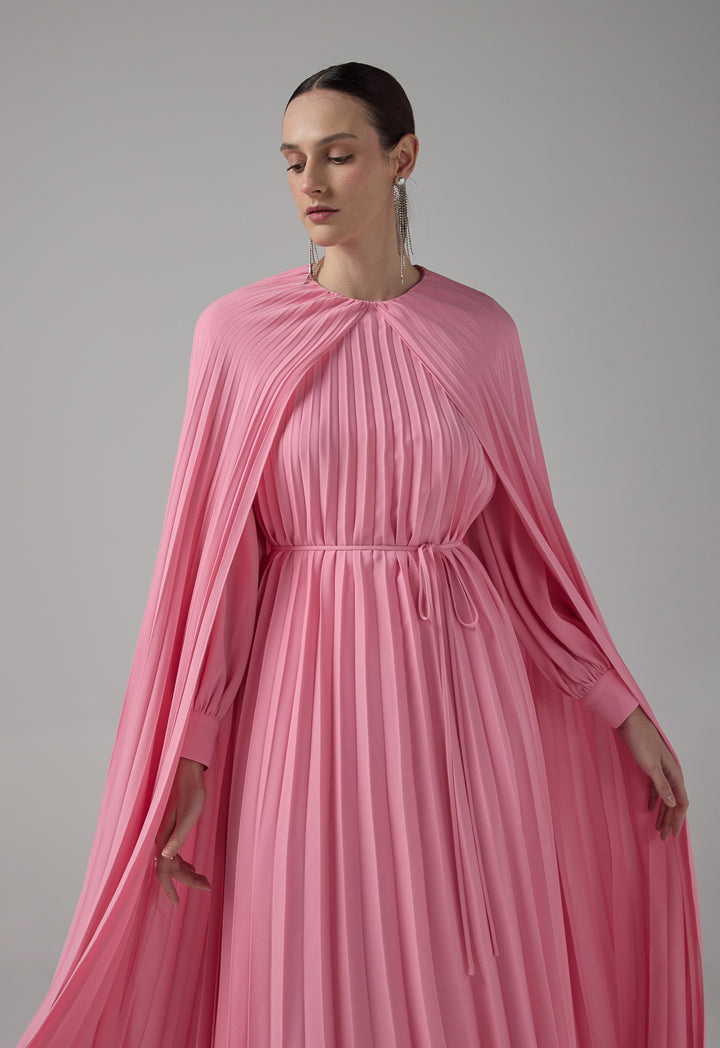 Choice Pleated Cape Details Maxi Dress  Pink