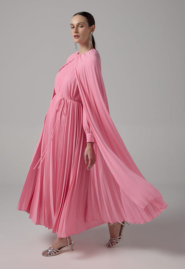 Choice Pleated Cape Details Maxi Dress  Pink