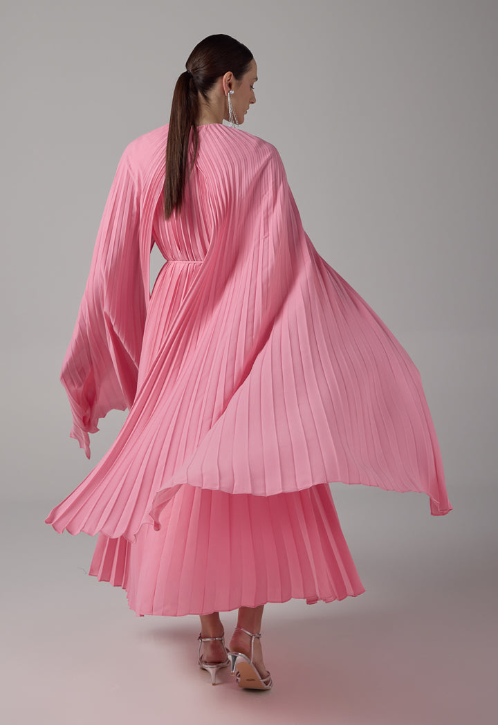 Choice Pleated Cape Details Maxi Dress  Pink