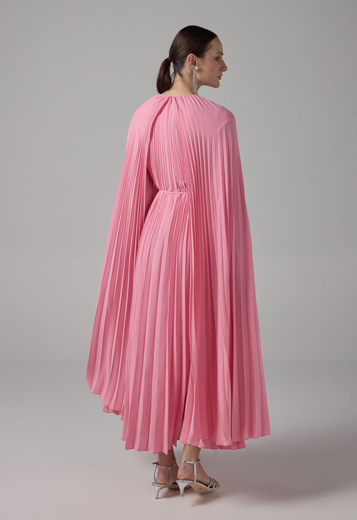 Choice Pleated Cape Details Maxi Dress  Pink