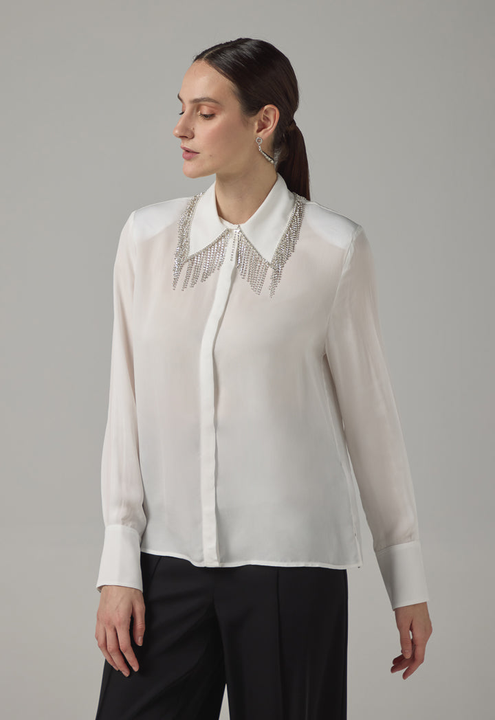 Choice Solid Crystal Embellished Shirt Off White