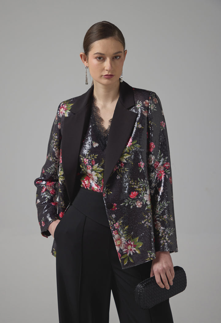 Choice Floral Printed Sequin Blazer Multi Color