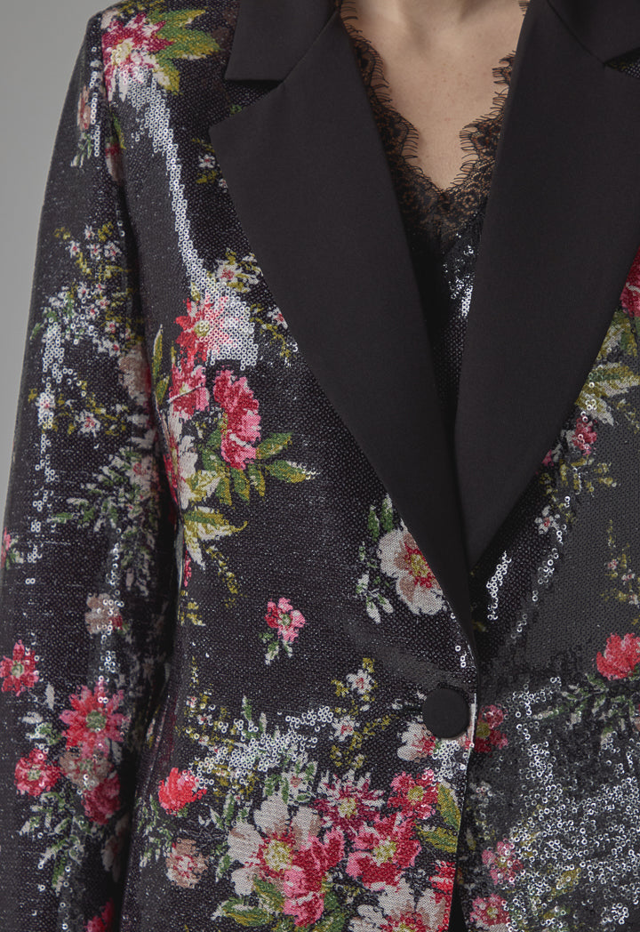 Choice Floral Printed Sequin Blazer Multi Color