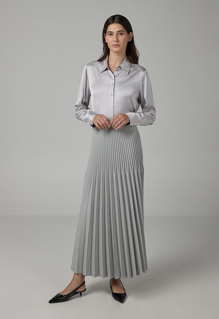 Choice Solid Pleated Elastic Waistband Skirt Grey