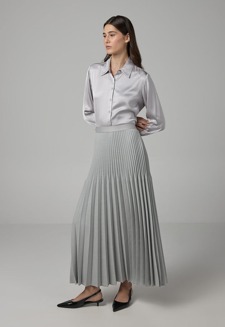 Choice Solid Pleated Elastic Waistband Skirt Grey