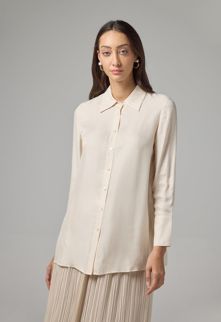 Choice Basic Regular Fit Solid Shirt Cream