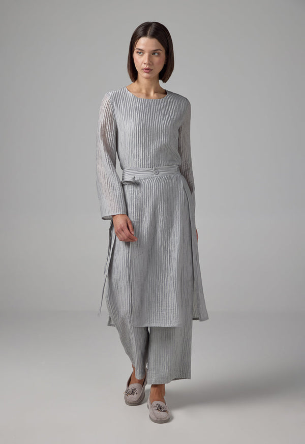 Choice Textured Overlay Solid Trousers Grey