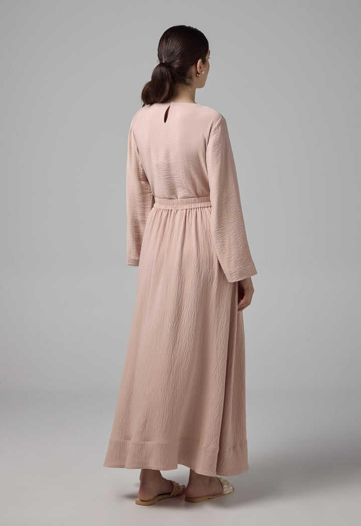 Choice Solid Crinkled Flared Skirt Blush