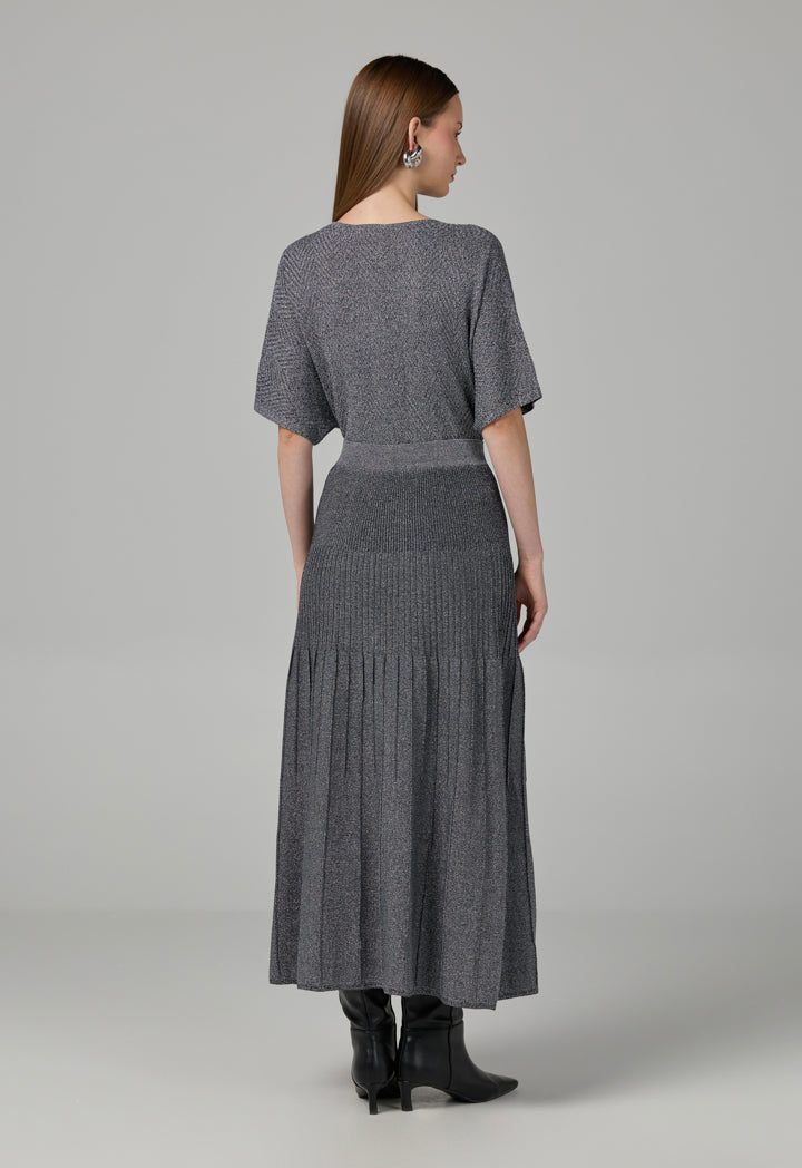 Choice Knitted Pleated Lurex Skirt Silver
