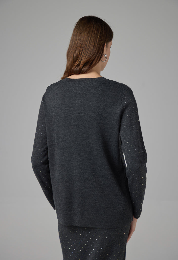 Choice Solid Crystal Embellished Sweater Anthracite