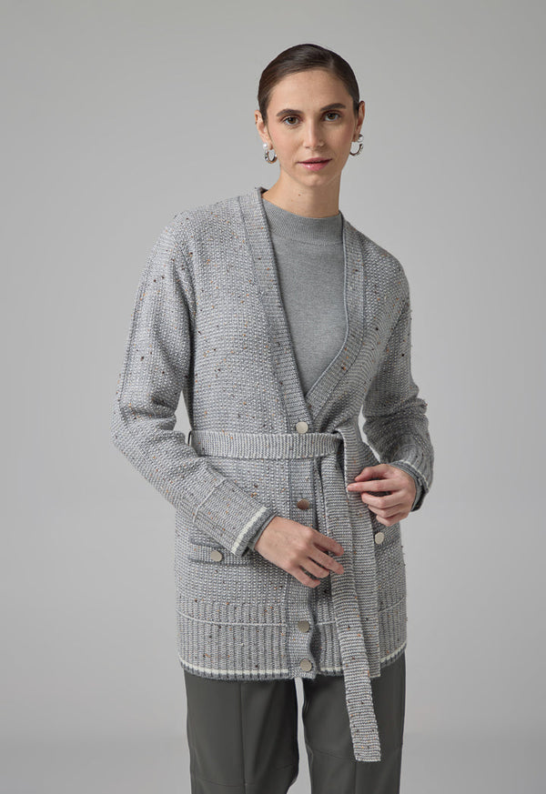 Choice Knitted Belted Cardigan Grey