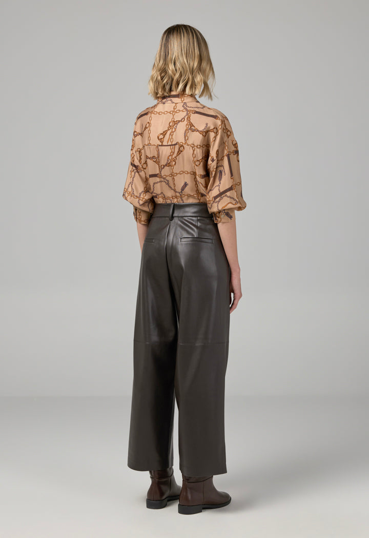 Choice Pu Leather Wide Legs Basic Trousers Brown