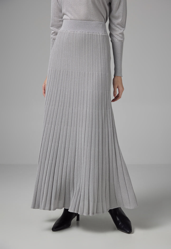 Choice Lurex Pleated Knitted Skirt Silver