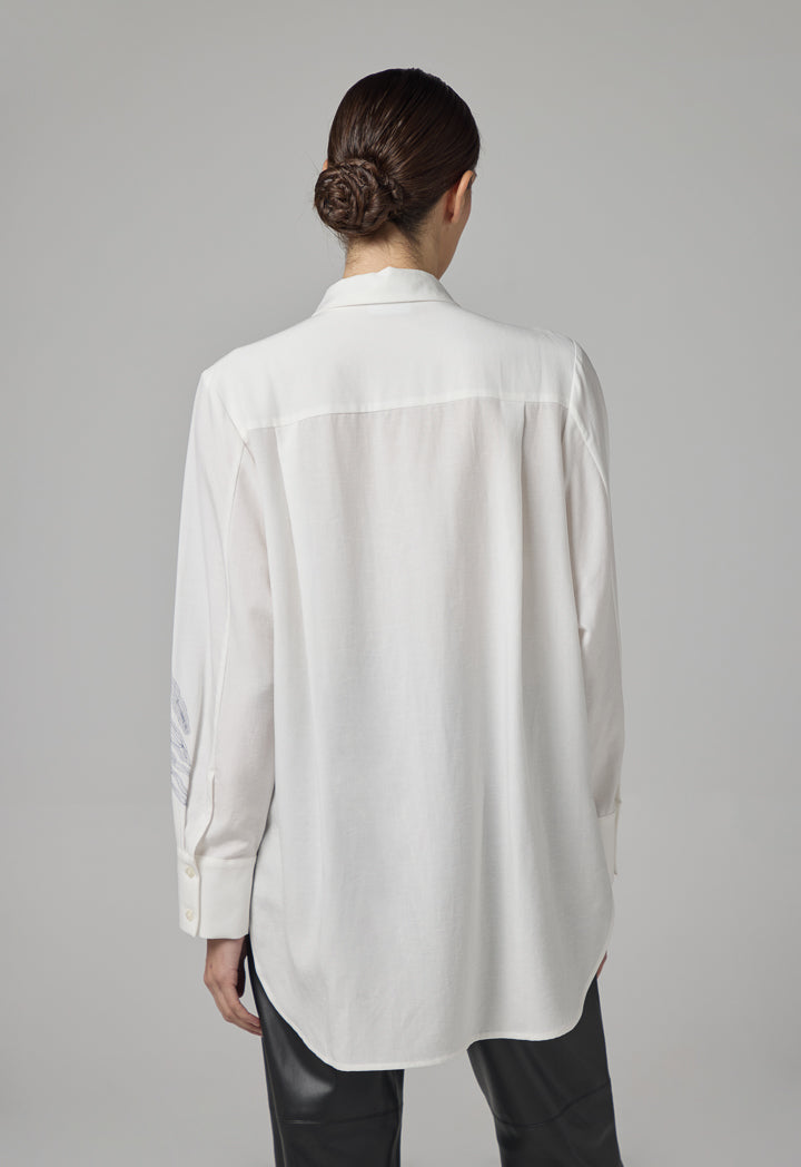 Choice High Low Embroidered Shirt Off White