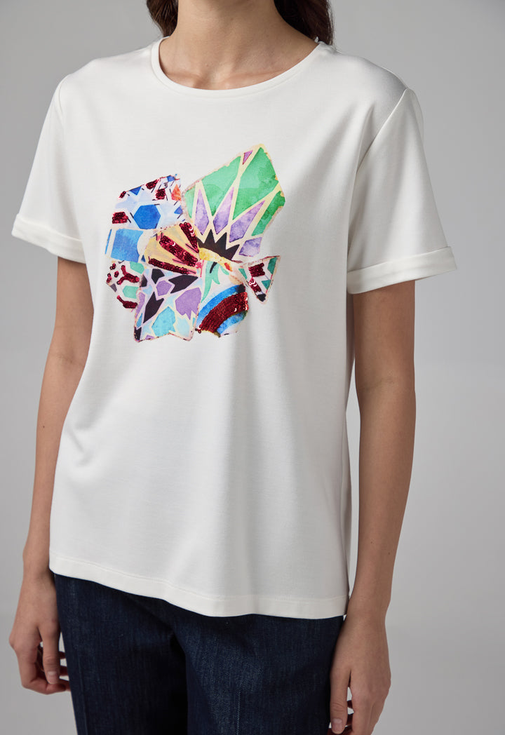 Choice Abstract Print T-Shirt Off White