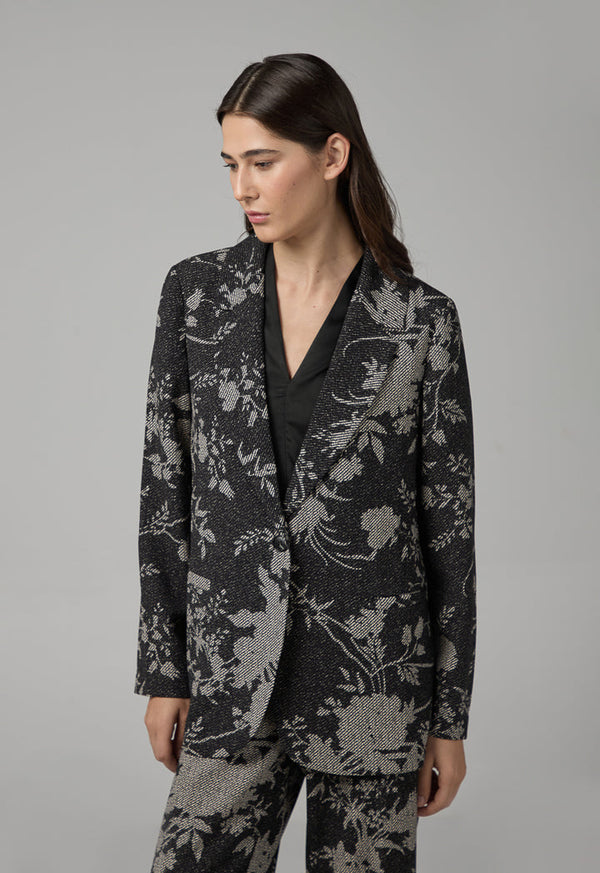 Choice Long Sleeve Floral Print Blazer Black