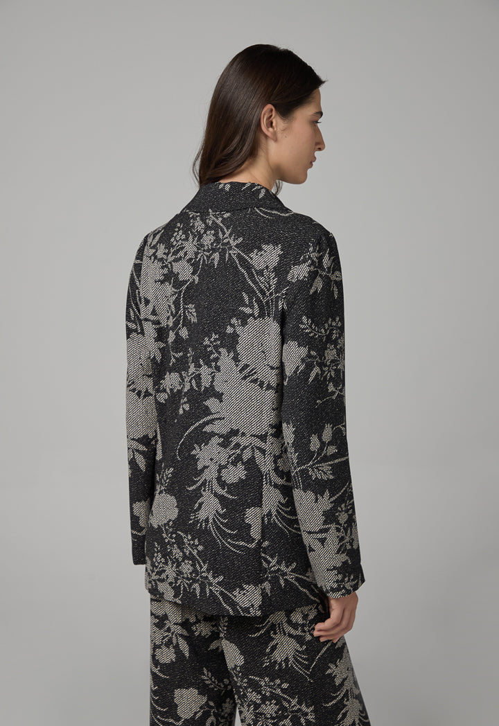 Choice Long Sleeve Floral Print Blazer Black