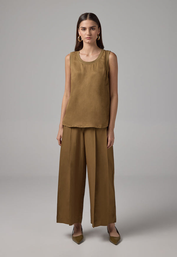 Choice Solid Sleeveless Top Khaki