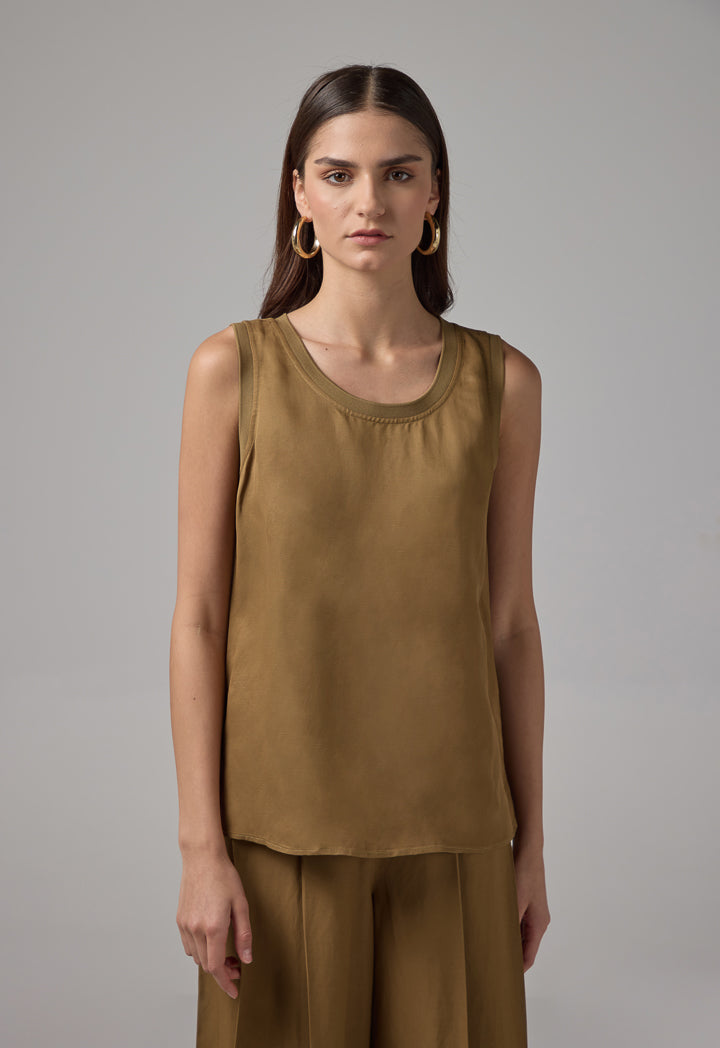 Choice Solid Sleeveless Top Khaki