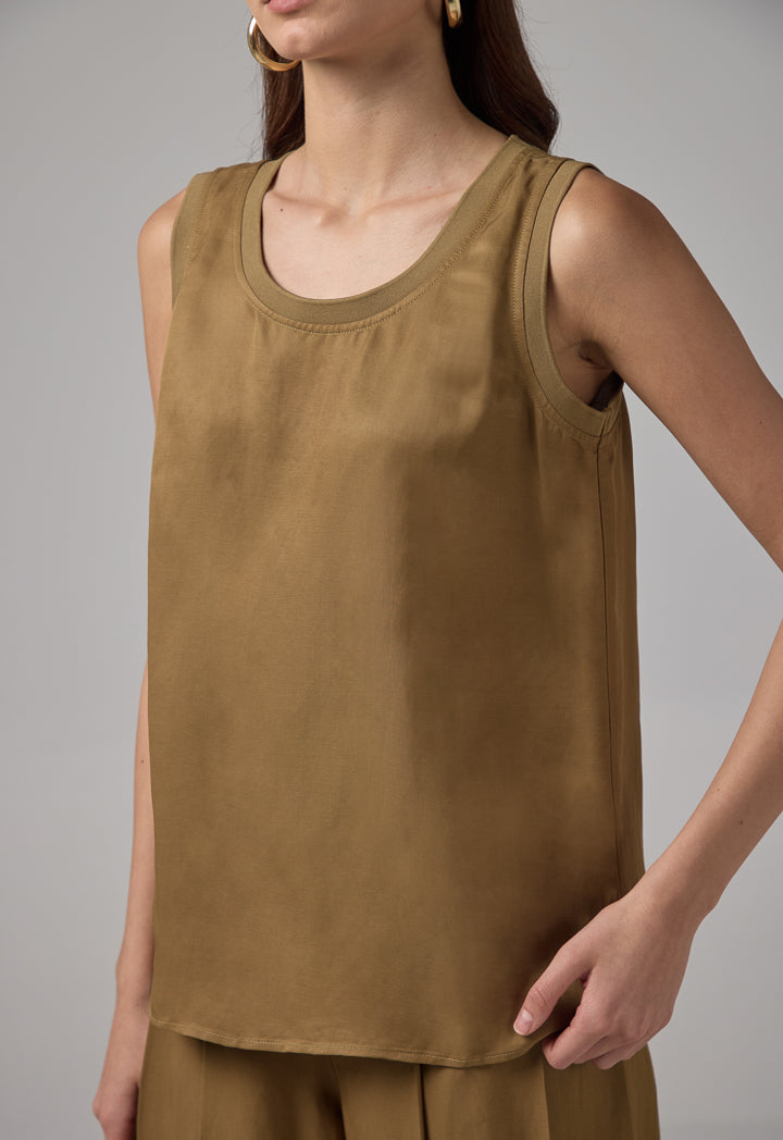 Choice Solid Sleeveless Top Khaki