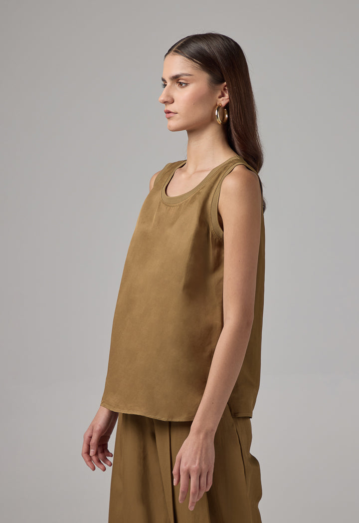 Choice Solid Sleeveless Top Khaki